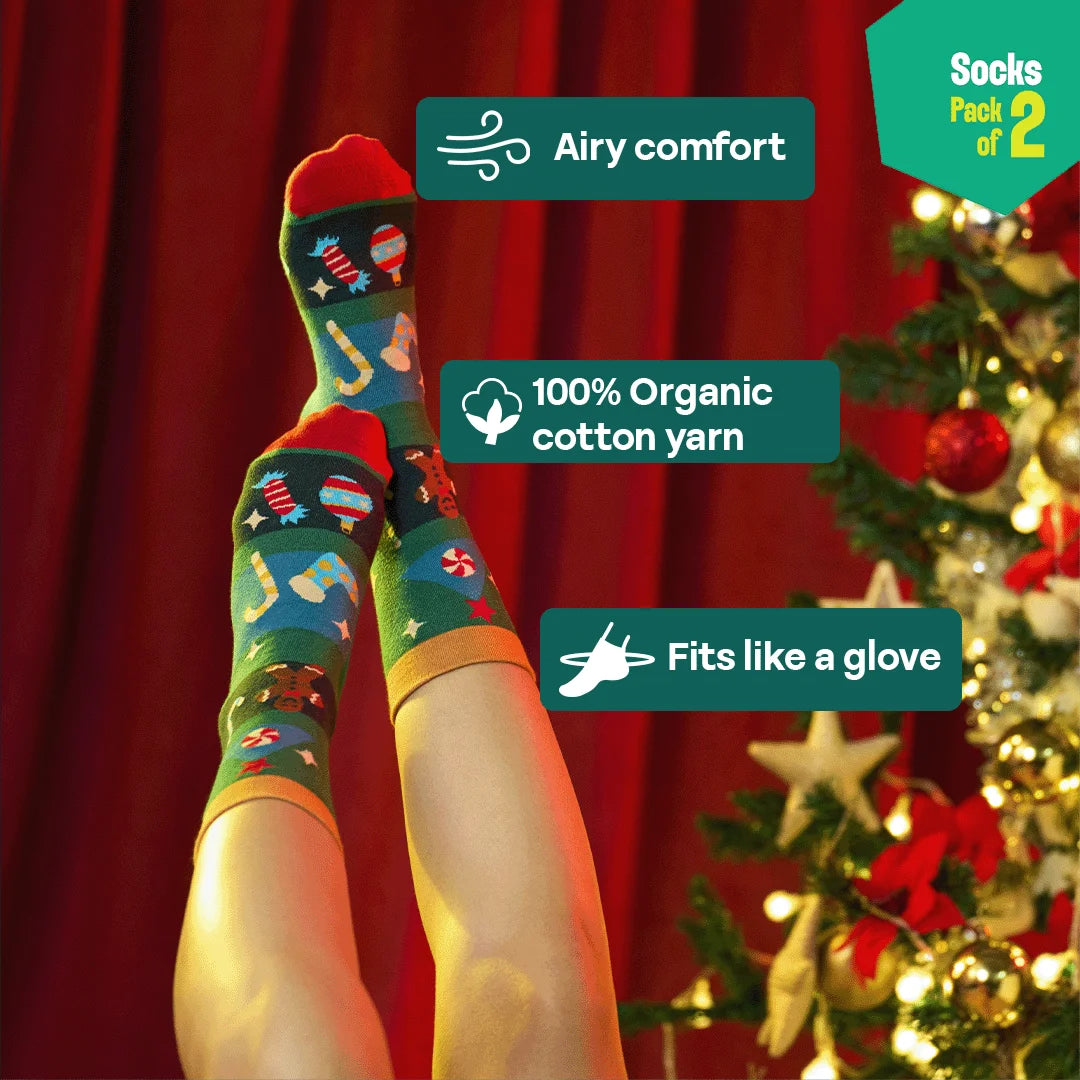 X'mas-Duo! Unisex Socks, 100% Organic Cotton, Crew Length, Pack of 2