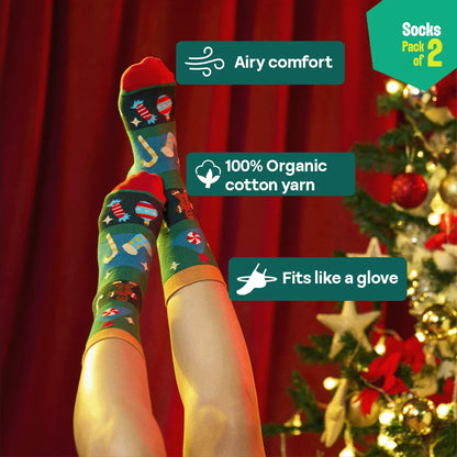 X'mas-Duo! Unisex Socks, 100% Organic Cotton, Crew Length, Pack of 2