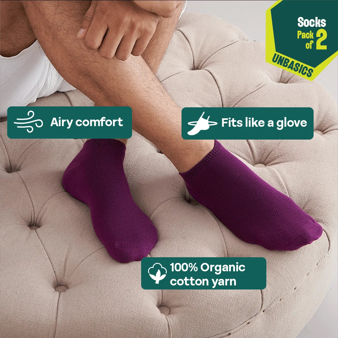 Purple Mania! Unisex Socks, 100% Organic Cotton, Ankle Length, Pack of 2