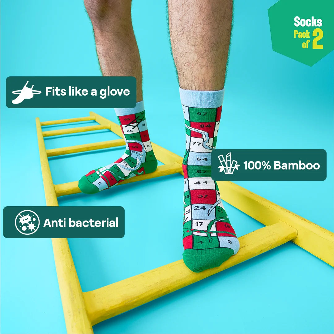 Game On! Unisex Socks, 100% Bamboo, Crew Length, Pack of 2