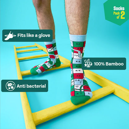 Game On! Unisex Socks, 100% Bamboo, Crew Length, Pack of 2