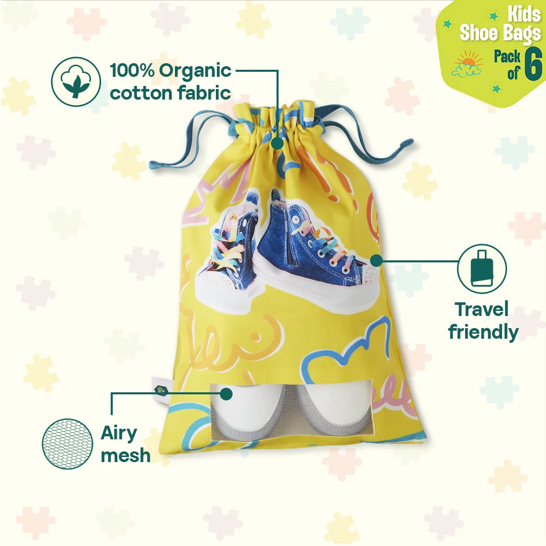 Baby's Day Out! Unisex Kid's Shoe Bags, 100% Organic Cotton, Pack of 6