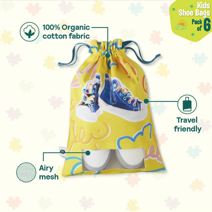 Baby's Day Out! Unisex Kid's Shoe Bags, 100% Organic Cotton, Pack of 6