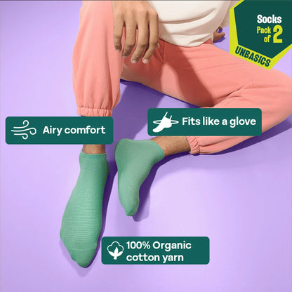 Greeni-fic! Unisex Socks, 100% Organic Cotton, Ankle Length, Pack of 2