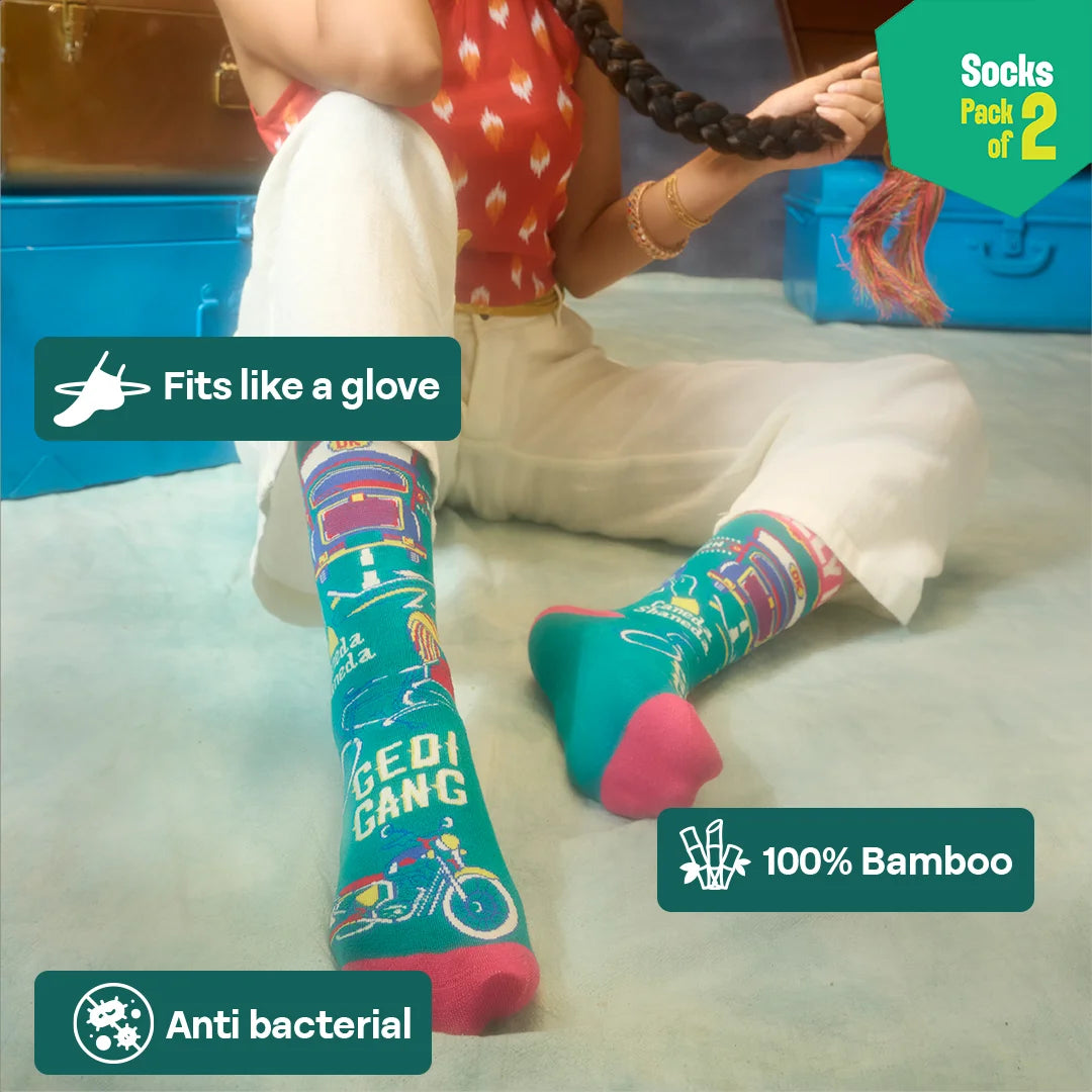 Gedi Gang! Unisex Socks, 100% Bamboo Made, Crew Length, Pack of 2