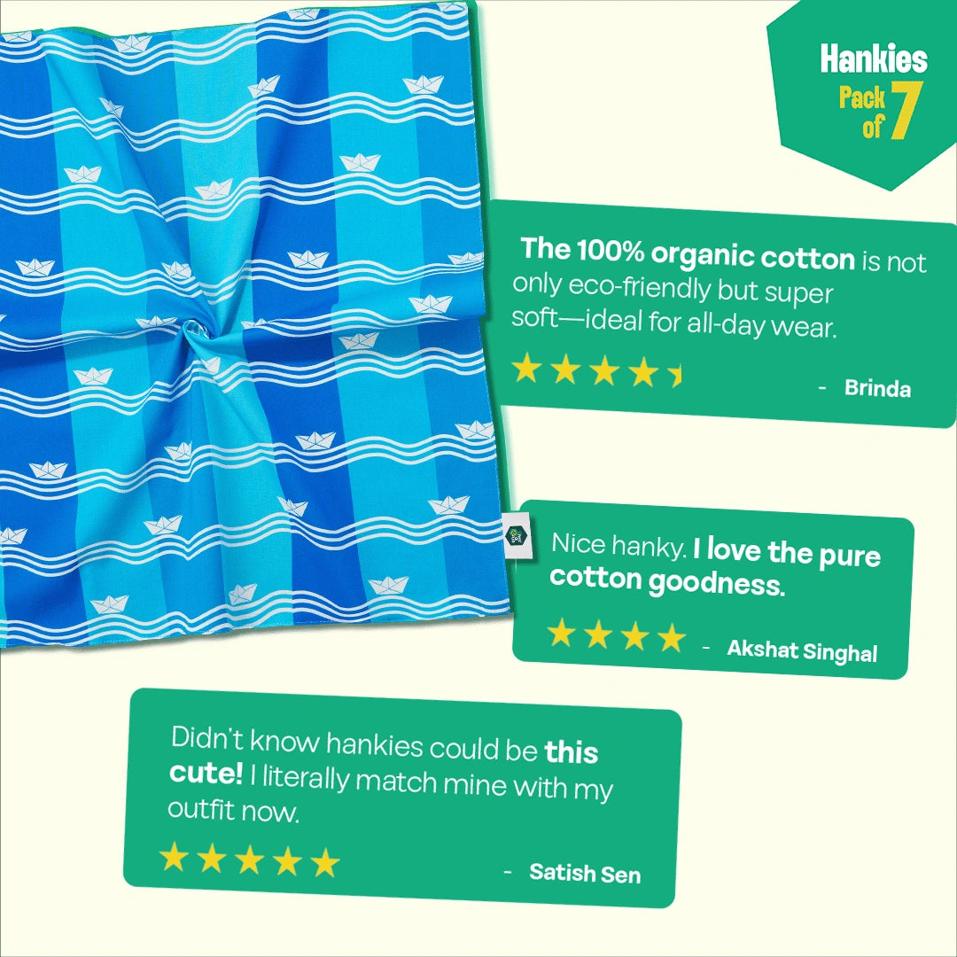 Vitamin Sea! Unisex Hankies, 100% Organic Cotton, Pack of 7