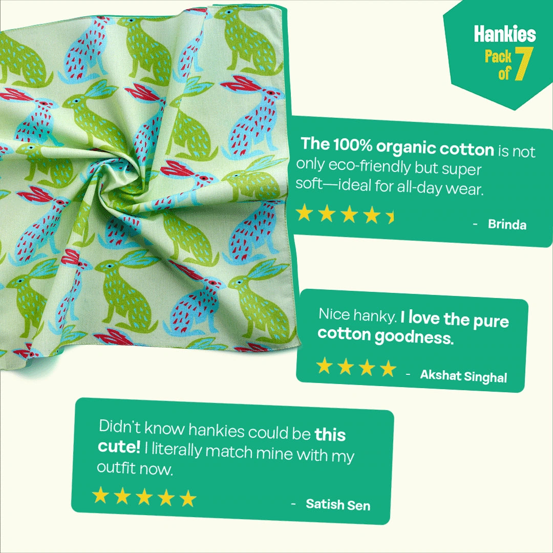 Wagging Tails! Unisex Hankies, 100% Organic Cotton, Pack of 7