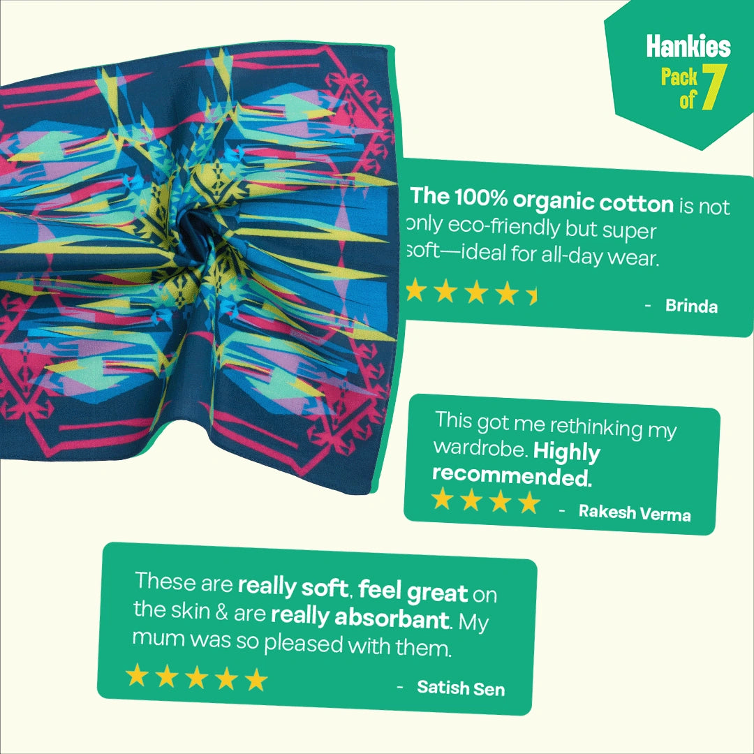 Abstract Mania! Unisex Hankies, 100% Organic Cotton, Pack of 7