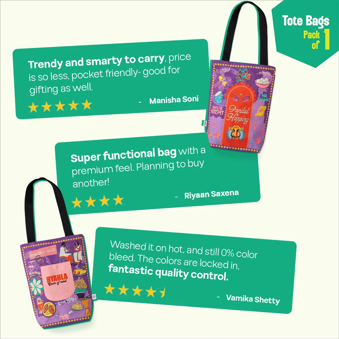 Pujo Mode Always! Canvas Tote Bag, 100% Organic Cotton, Pack of 1