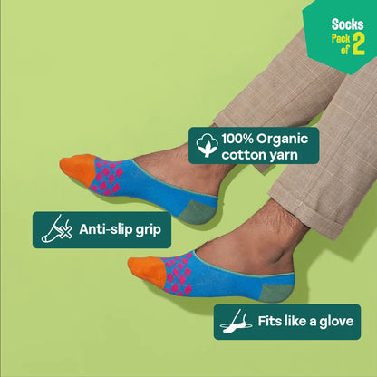 Stenciled! Unisex Socks, 100% Organic Cotton, No Show, Pack of 2
