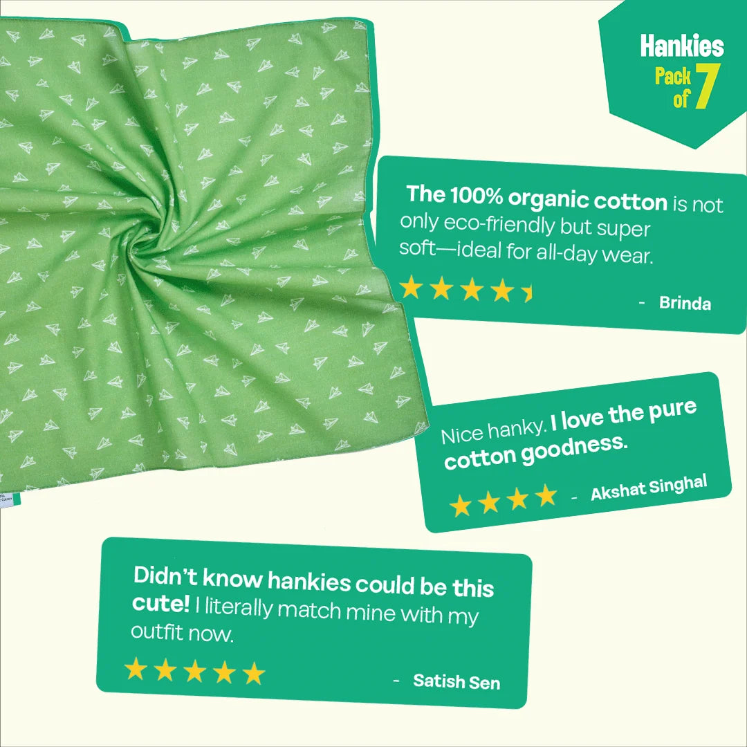 Travel Bug! Unisex Hankies, 100% Organic Cotton, Pack of 7