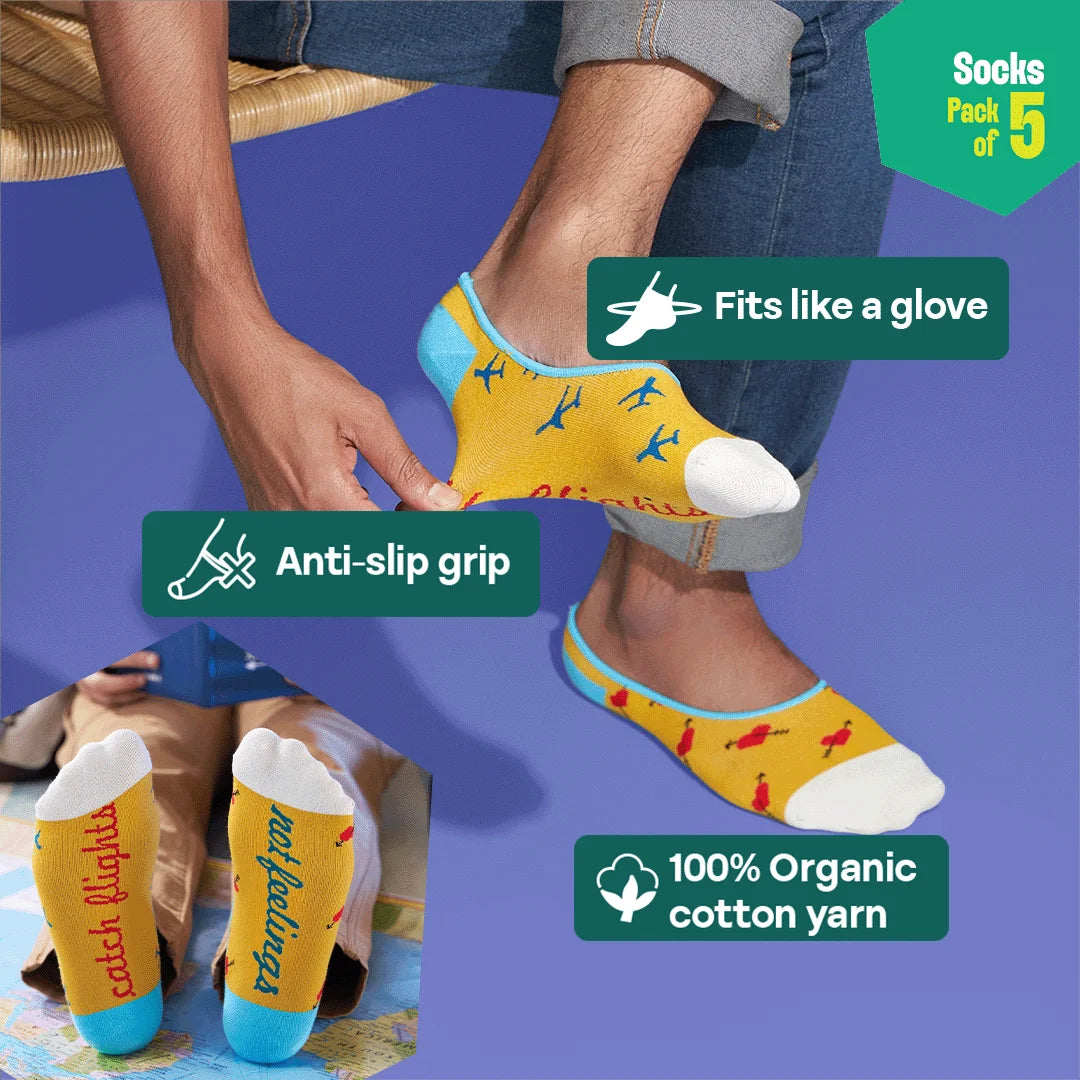 WIP! Wittiness In Progress! Unisex Socks, 100% Organic Cotton, No Show, Pack of 5