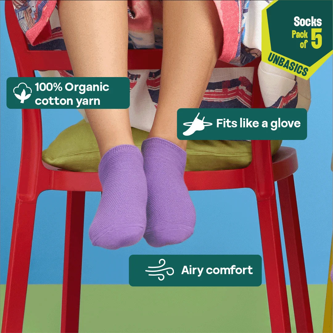 Color Me Cray! Unisex Socks, 100% Organic Cotton, Ankle Length, Pack of 5