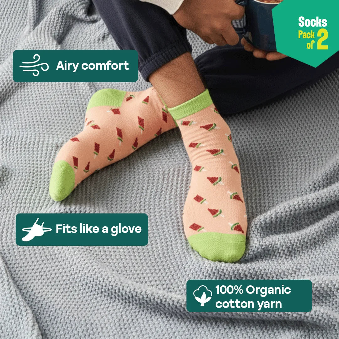 Foodgasm! Unisex Socks, 100% Organic Cotton, Ankle Length, Pack of 2