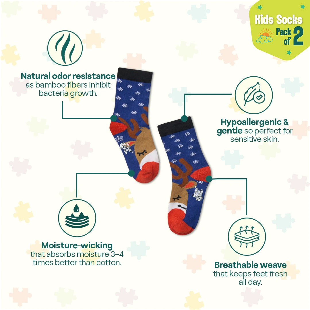Merry Mischief! Unisex Kid's Socks, 100% Bamboo, Crew Length, Pack of 2