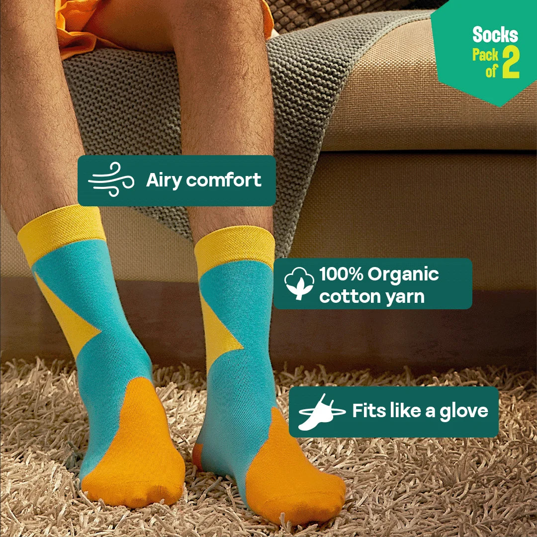 Orange-y! Unisex Socks, 100% Organic Cotton, Crew Length, Pack of 2