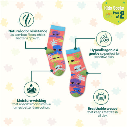 Sea World! Unisex Kid's Socks, 100% Bamboo, Crew Length, Pack of 2