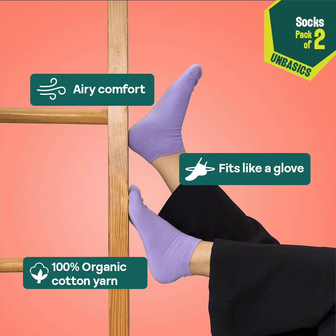 Flying Colors! Unisex Socks, 100% Organic Cotton, Ankle Length, Pack of 2