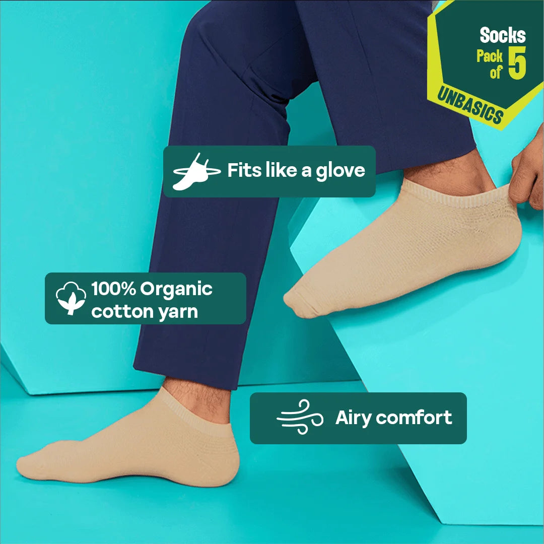 Color Cascade! Unisex Socks, 100% Organic Cotton, Ankle Length, Pack of 5