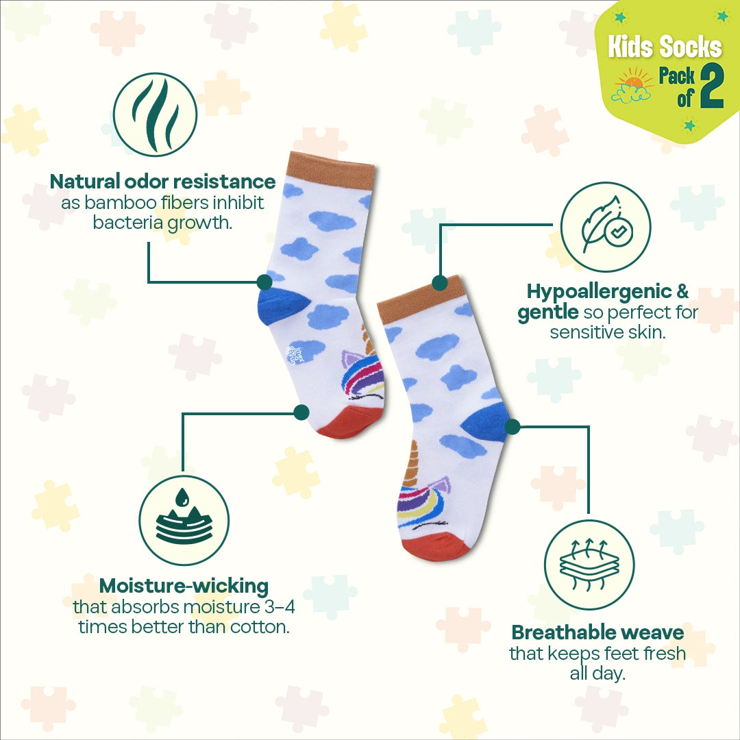 Fun Alert Ahead! Unisex Kid's Socks, 100% Bamboo, Crew Length, Pack of 2
