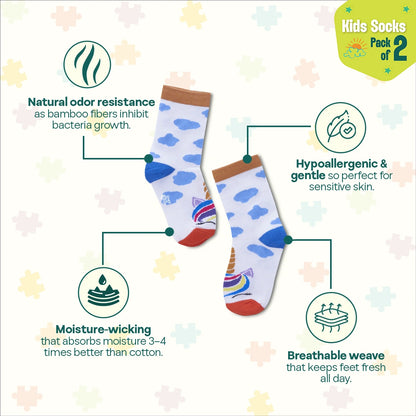 Fun Alert Ahead! Unisex Kid's Socks, 100% Bamboo, Crew Length, Pack of 2