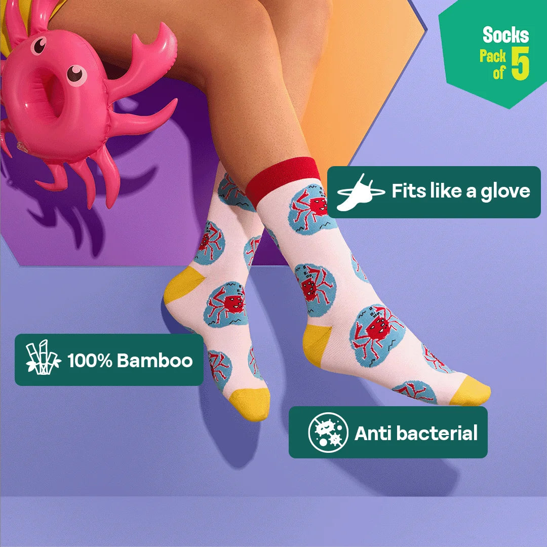 Slay The Day! Unisex Socks, 100% Bamboo, Crew Length, Pack of 5