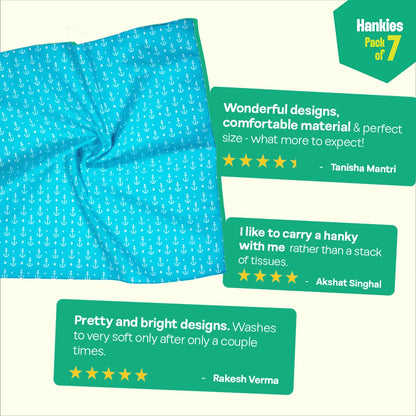 Style O'Clock! Unisex Hankies, 100% Organic Cotton, Pack of 7