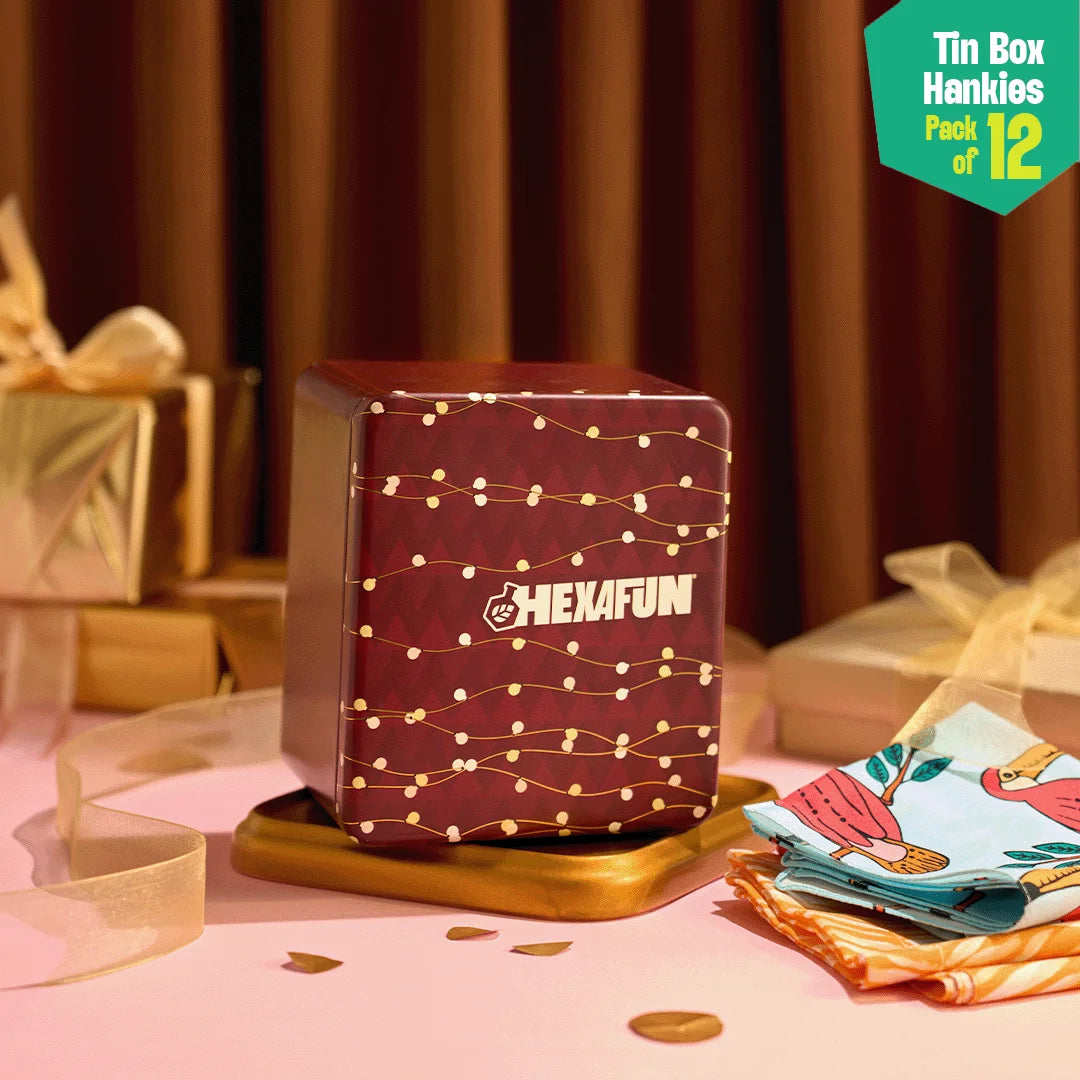 Glam Sham! Tin Gift Box, Unisex Hankies, 100% Organic Cotton, Box Of 12