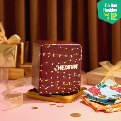 Glam Sham! Tin Gift Box, Unisex Hankies, 100% Organic Cotton, Box Of 12