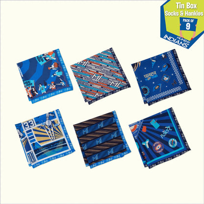 Duniya Hila Denge! Tin Gift Box, 6 Unisex Hankies + 3 Unisex Crew Length Socks, 100% Sustainable, Box of 9
