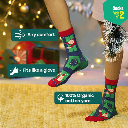 Cozy Holiday! Unisex Socks, 100% Organic Cotton, Crew Length, Pack of 2