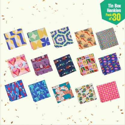Troublemakers! Tin Gift Box, Unisex Hankies, 100% Organic Cotton, Box Of 30