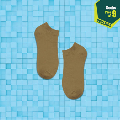 Smoky Mocha! Unisex Socks, 100% Organic Cotton, Ankle Length, Pack of 9