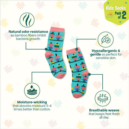 Crazy Patterns! Unisex Kid's Socks, 100% Bamboo, Crew Length, Pack of 2