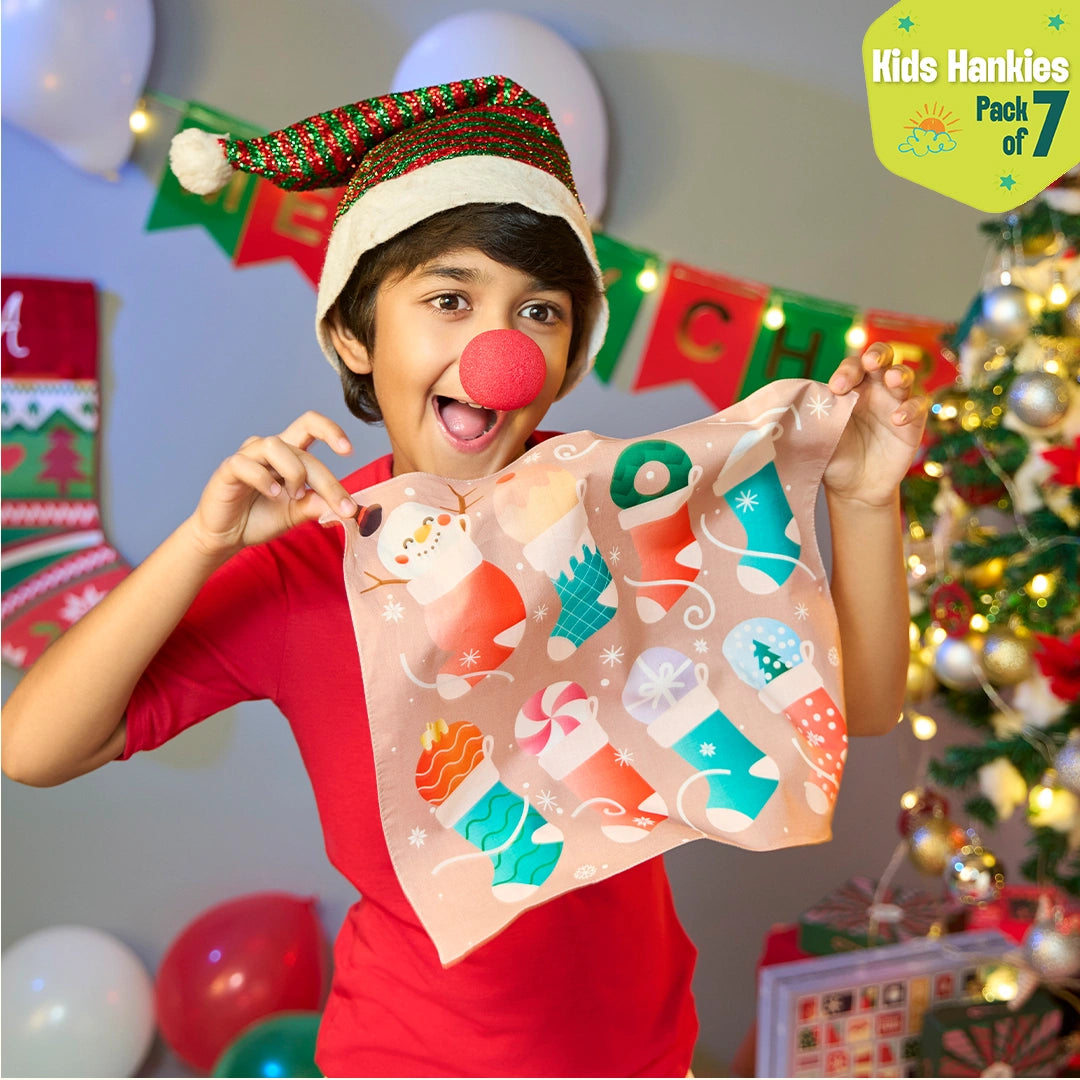 Holiday Hugs! Unisex Kid's Hankies, 100% Organic Cotton, Pack of 7
