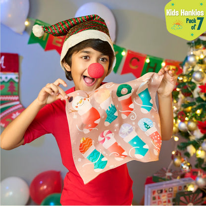 Holiday Hugs! Unisex Kid's Hankies, 100% Organic Cotton, Pack of 7