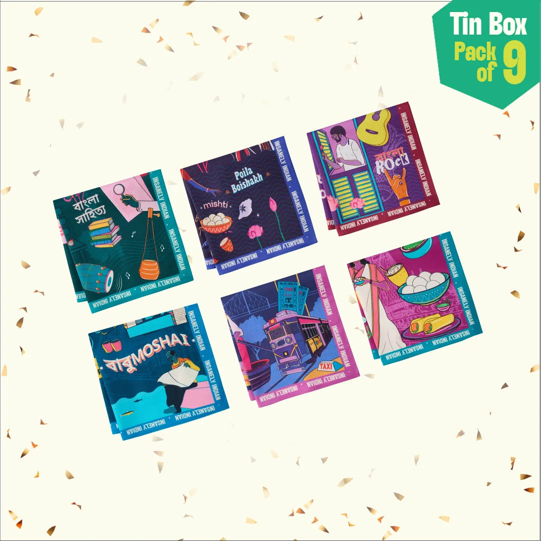 Horn Ok Please! Tin Gift Box, 6 Hankies + 3 Socks, 100% Organic Cotton, Box of 9