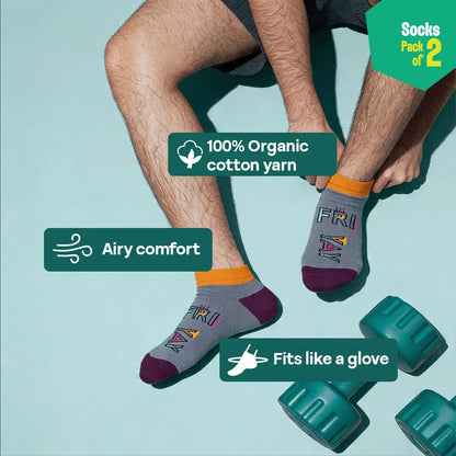 Weekend! Unisex Socks, 100% Organic Cotton, Ankle Length, Pack of 2
