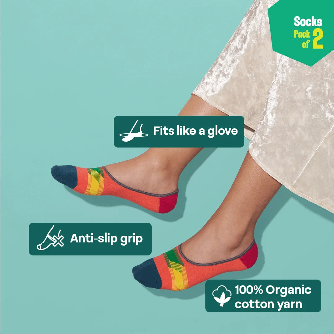 Fusion! Unisex Socks, 100% Organic Cotton, No Show, Pack of 2