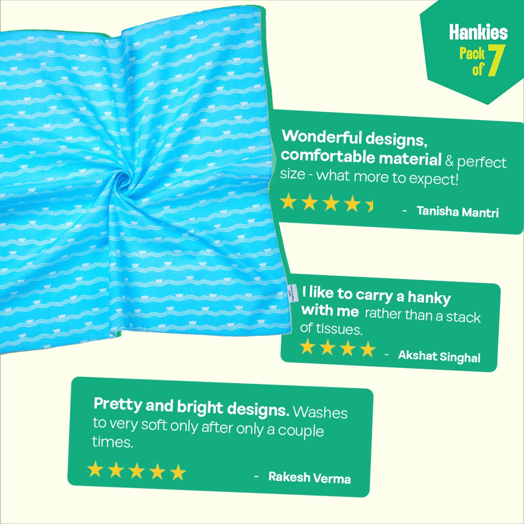 Style O'Clock! Unisex Hankies, 100% Organic Cotton, Pack of 7