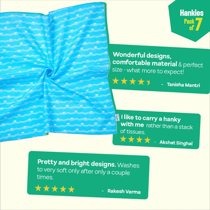Style O'Clock! Unisex Hankies, 100% Organic Cotton, Pack of 7