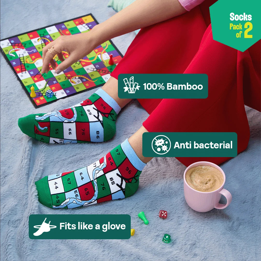 Game On! Unisex Socks, 100% Bamboo, Ankle Length, Pack of 2