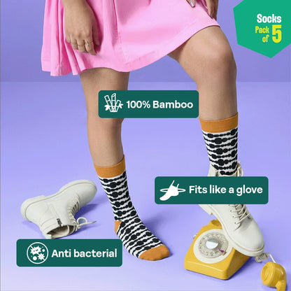 Monochromatic Twist! Unisex Socks, 100% Bamboo, Crew Length, Pack of 5