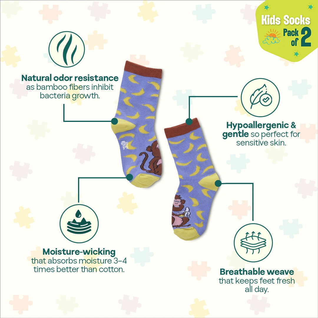 Zoo-niverse! Unisex Kid's Socks, 100% Bamboo, Crew Length, Pack of 2
