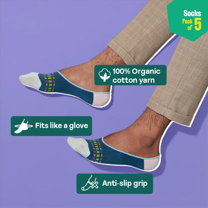 Loud Mix! Unisex Socks, 100% Organic Cotton, No Show, Pack of 5