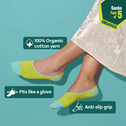 I Do Color! Unisex Socks, 100% Organic Cotton, No Show, Pack of 5