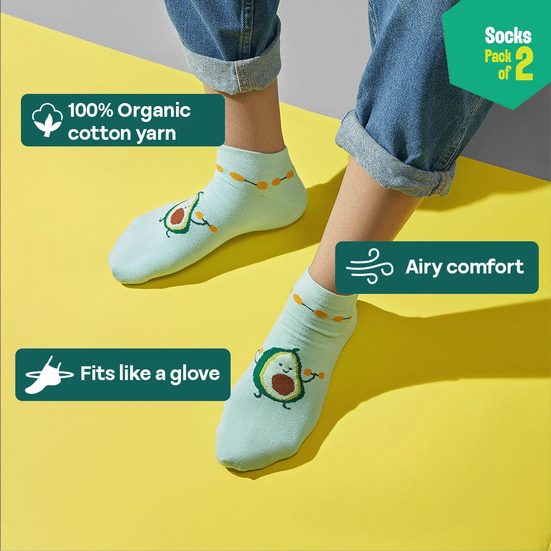 Animal-gram! Unisex Socks, 100% Organic Cotton, Ankle Length, Pack of 2