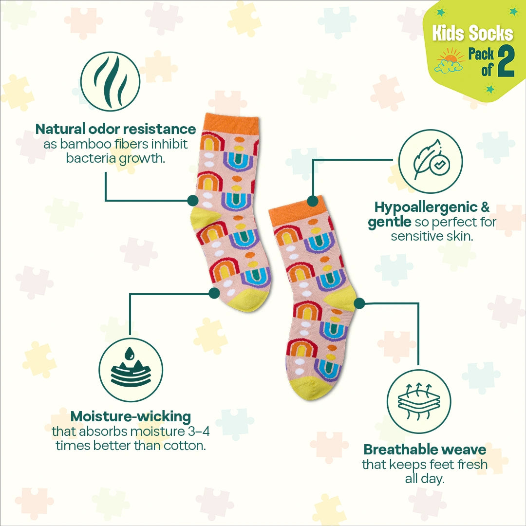 Wonderland! Unisex Kid's Socks, 100% Bamboo, Crew Length, Pack of 2