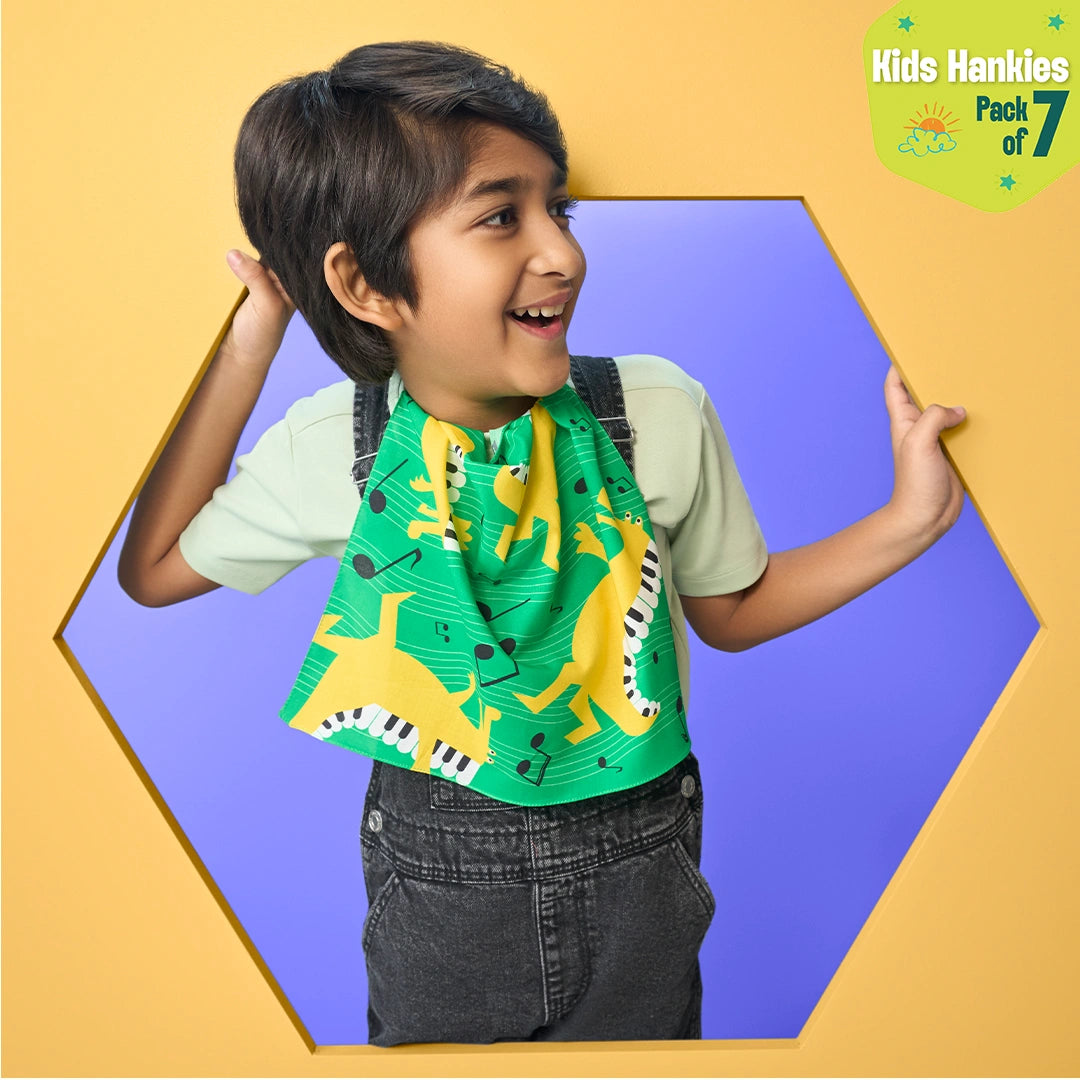 Zoo Buddies! Unisex Kid's Hankies, 100% Organic Cotton, Pack of 7