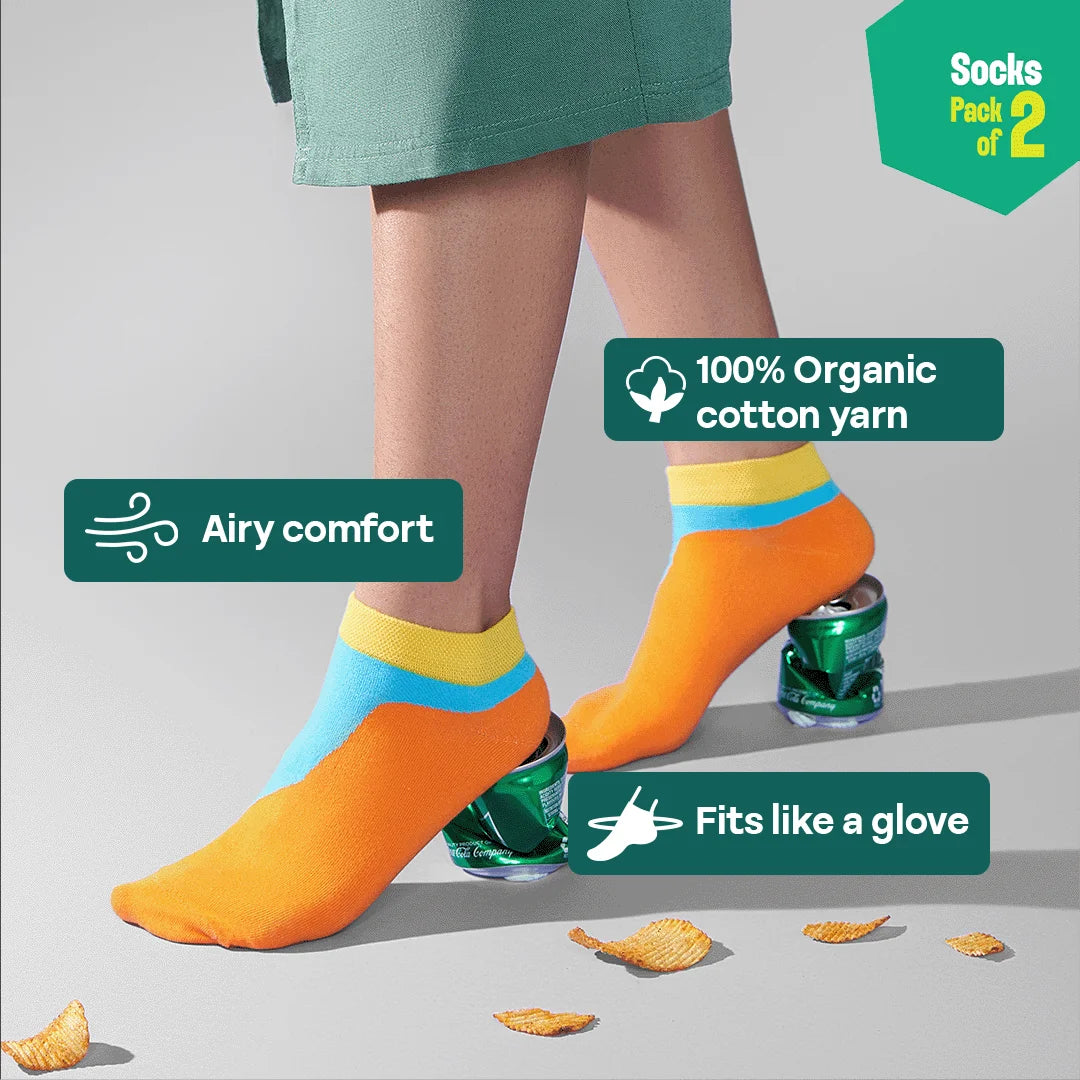 Orange-y! Unisex Socks, 100% Organic Cotton, Ankle Length, Pack of 2